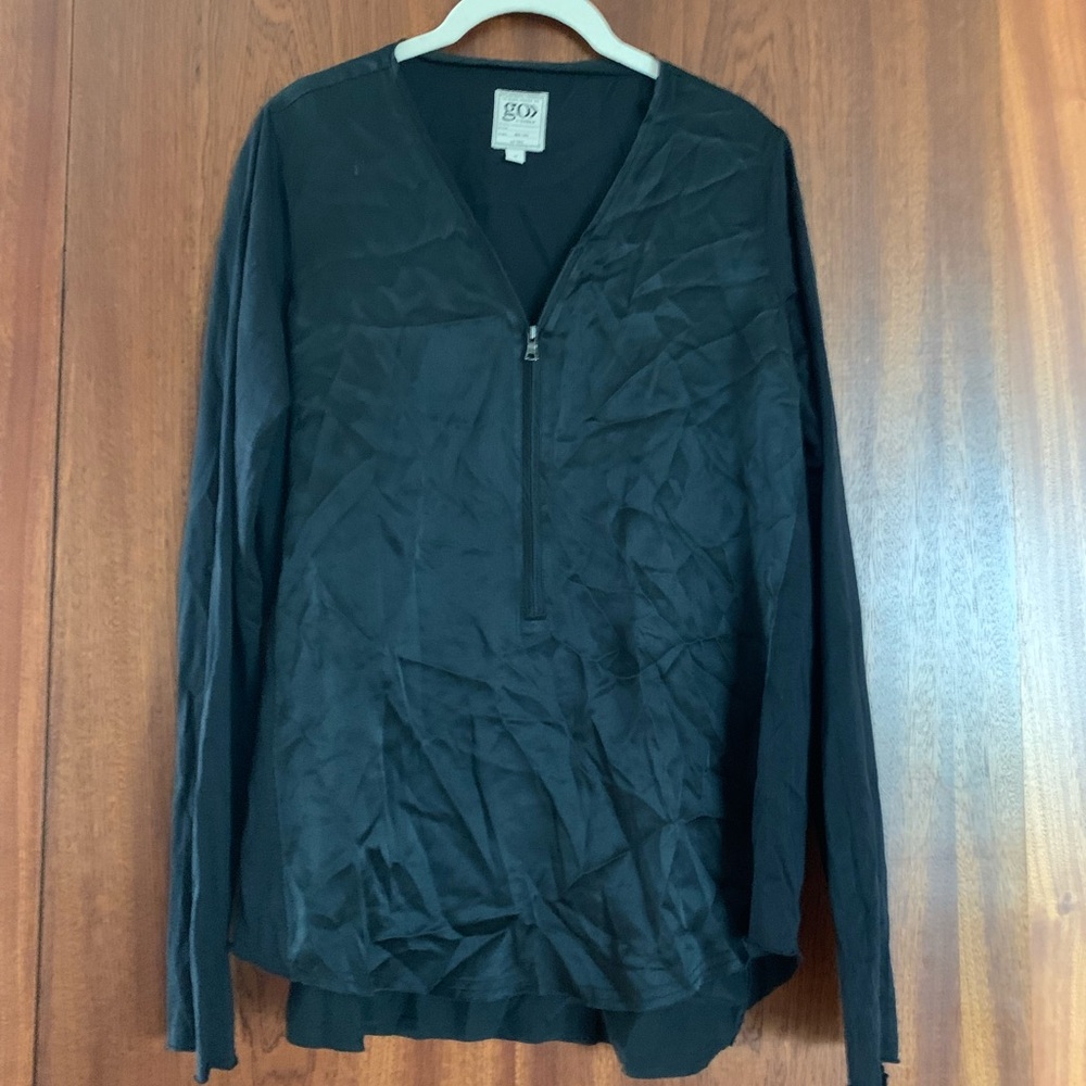 GO by GOsilk Black Half-Zip Long Sleeve Top